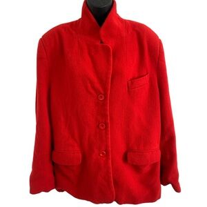 Vintage Chic Red Women's Blazer-Wool Blend-Made in Bulgaria